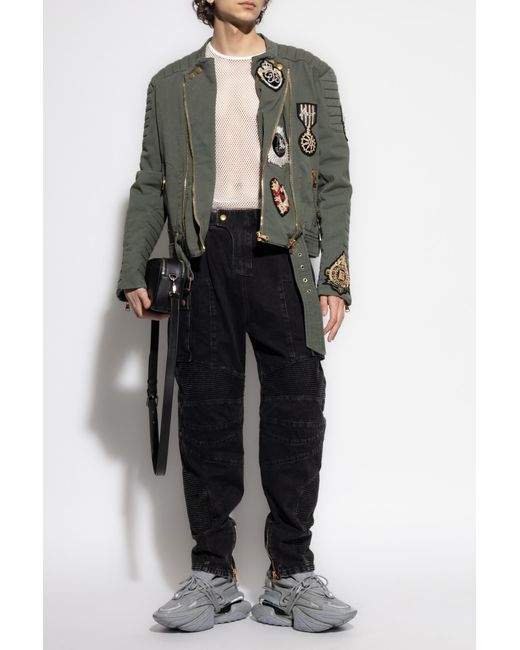 Balmain Green Jacket With Shimmering Appliqués for men