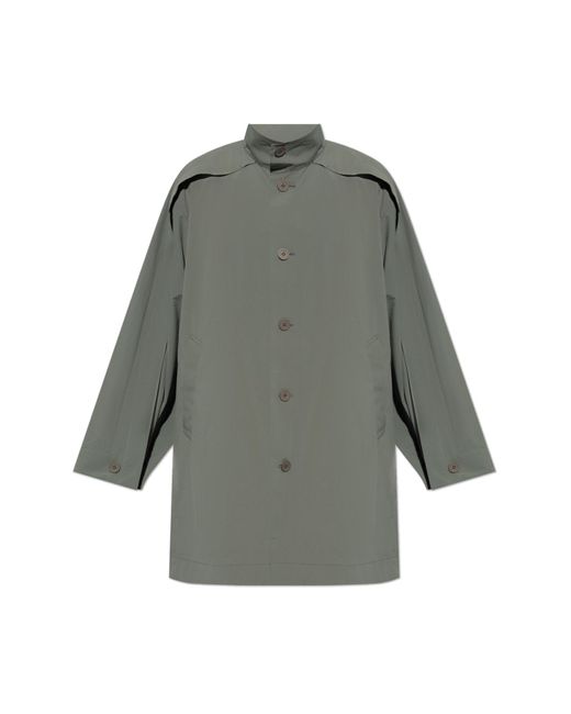Homme Plissé Issey Miyake Gray Coat With Stand-up Collar, for men