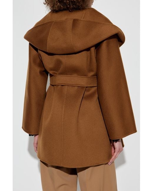 Max Mara Brown Cashmere Coat With Hood 'Ocroma'
