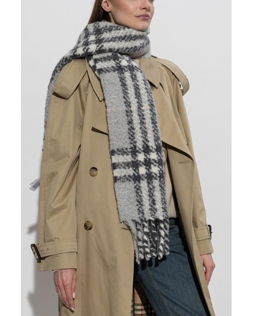 Burberry Gray Scarf With A Check Pattern