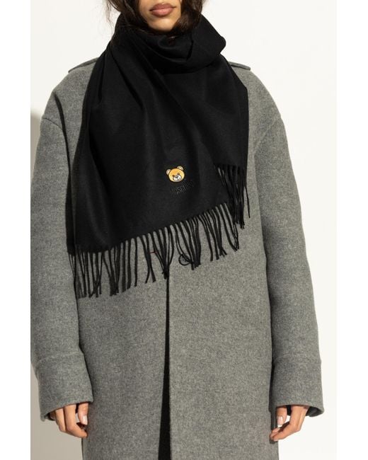 Moschino Black Wool Scarf With Logo