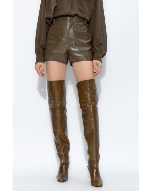 Chloé Green Leather Shorts