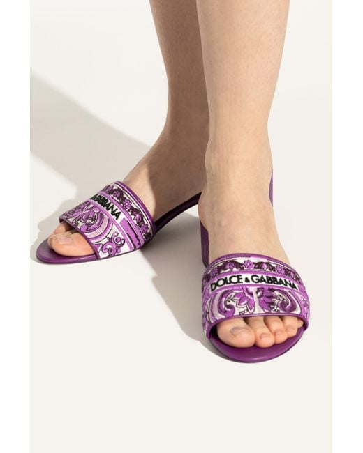 Dolce & Gabbana Purple Heeled Mules With "Majolica" Pattern