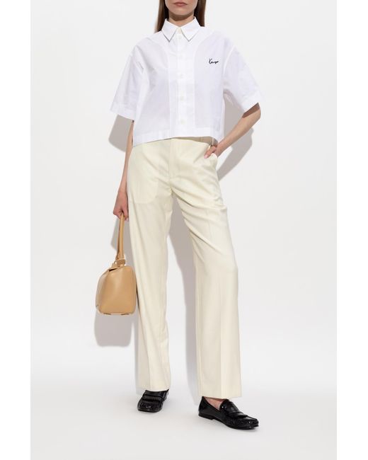 KENZO White Wool Pleated Trousers