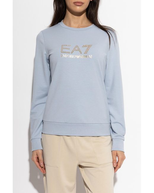 EA7 Blue Sweatshirt With Shiny Studs