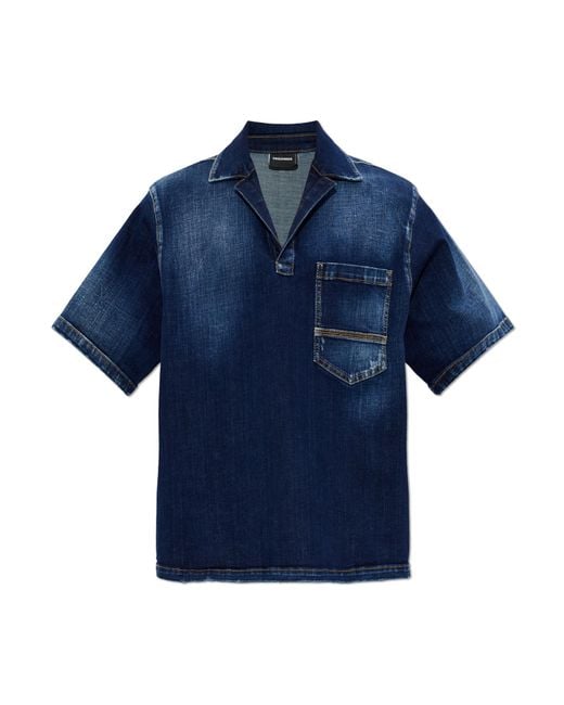 DSquared² Blue Denim Shirt With A V-Neckline for men
