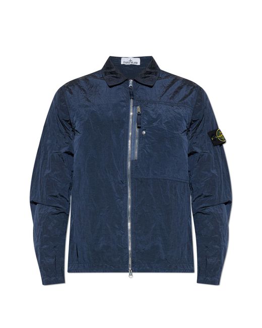 Stone Island Blue Jacket With Logo Patch for men