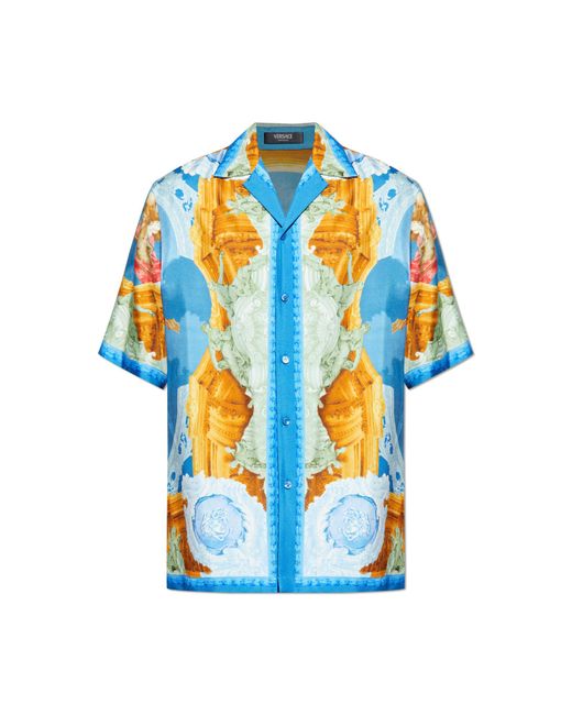 Versace Blue Silk Short-Sleeve Shirt for men