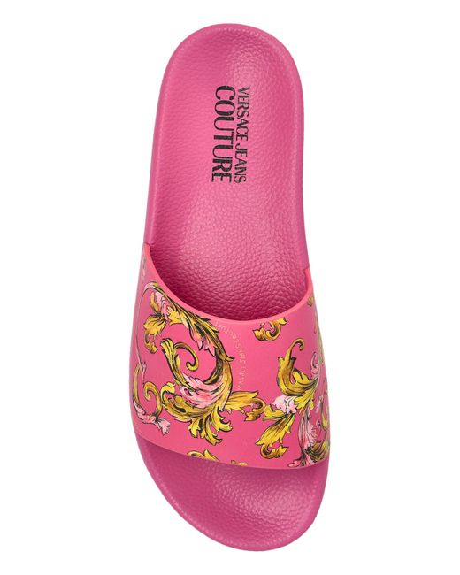 Versace Jeans Couture Pink Rubber Slides With Print