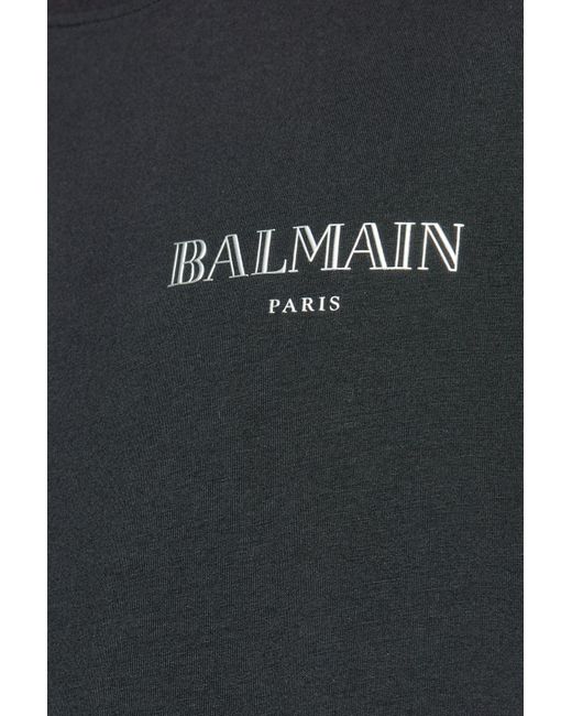 Balmain Black T-Shirt With Printed Logo for men