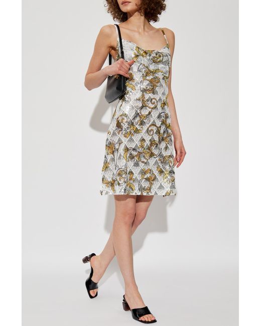 Versace Jeans Couture White Sequin Dress With Barocco Pattern