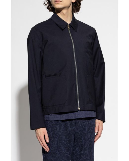 Paul Smith Blue Wool Jacket With Collar for men
