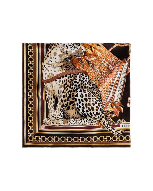 Ferragamo Black Silk Scarf With Print