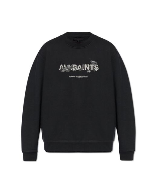 AllSaints Black 'chiao' Printed Sweatshirt, for men