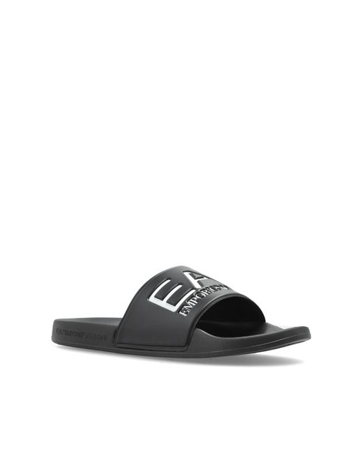 EA7 Black Rubber Flip-Flops With Logo for men