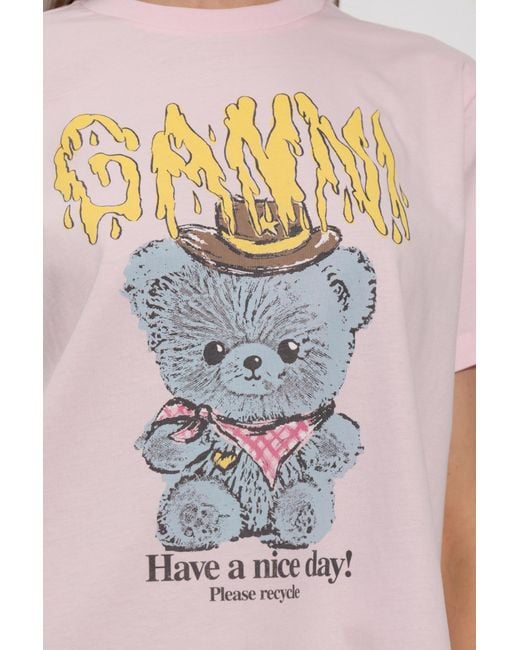 Ganni Pink T-Shirt With A Colorful Print