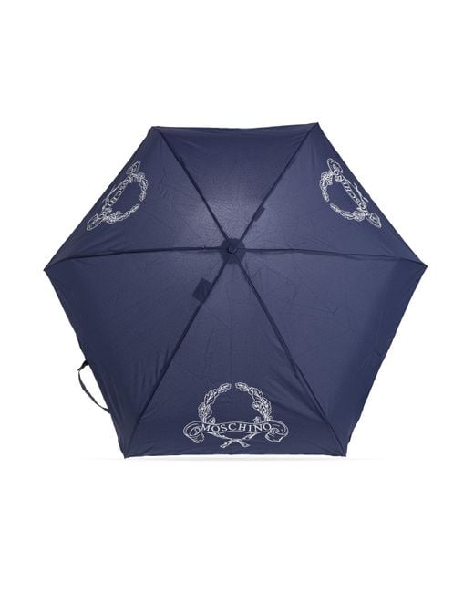Moschino Blue Small Folding Umbrella With Logo