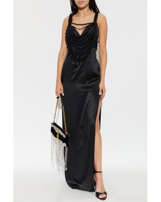 Balmain Black Silk Dress With Shimmering Beads