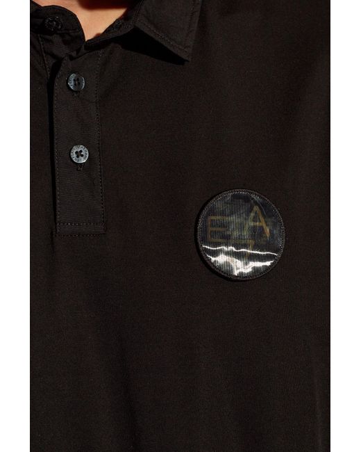EA7 Black Polo Shirt With Logo, for men