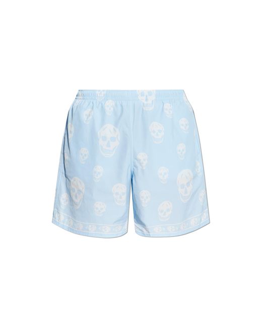 McQueen Blue Swim Shorts With Skull Motif for men