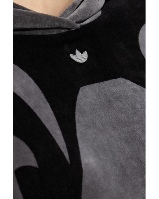 Adidas Originals Black Velour Hoodie With Logo,