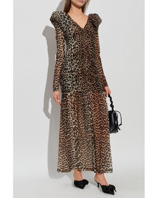 Ganni Brown Dress With Animal Print