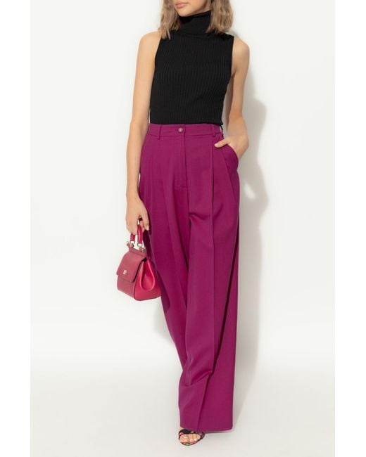Dolce & Gabbana Purple Wool Trousers With Crease