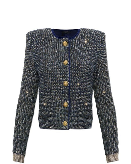 Balmain Blue Sequin Cardigan