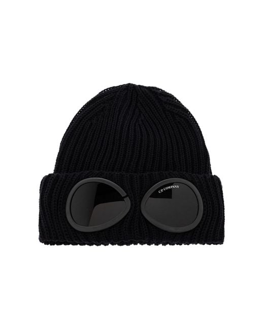 C P Company Black Wool Beanie for men