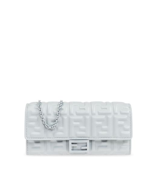 Fendi White 'baguette' Wallet With Chain