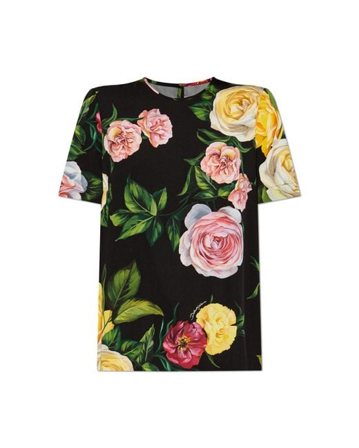 Dolce & Gabbana Black Silk Top With Floral Motif