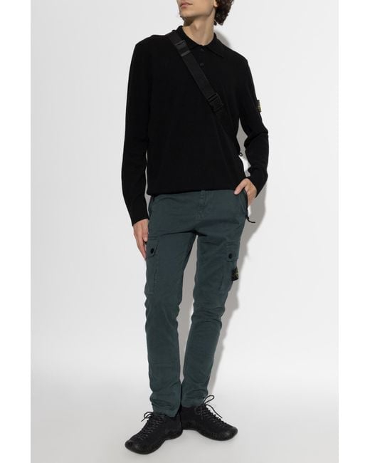 Stone Island Black Wool Polo Sweater for men