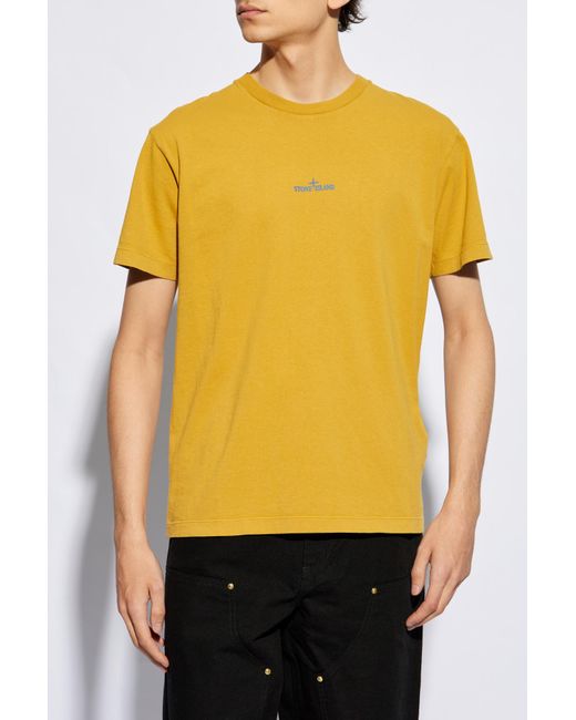 Stone Island Yellow T-shirt With Logo, for men