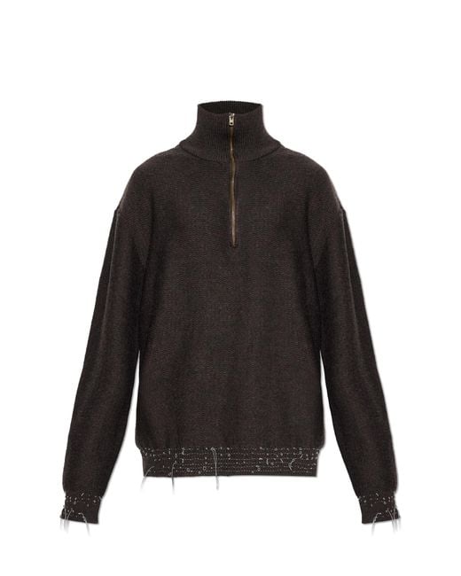 Maison Margiela Black Sweater With Decorative Threads