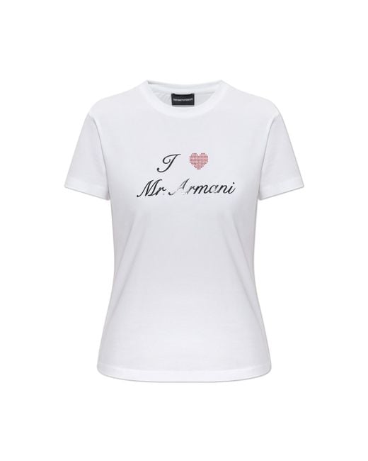Emporio Armani White T-Shirt With Print And Shimmering Sequins