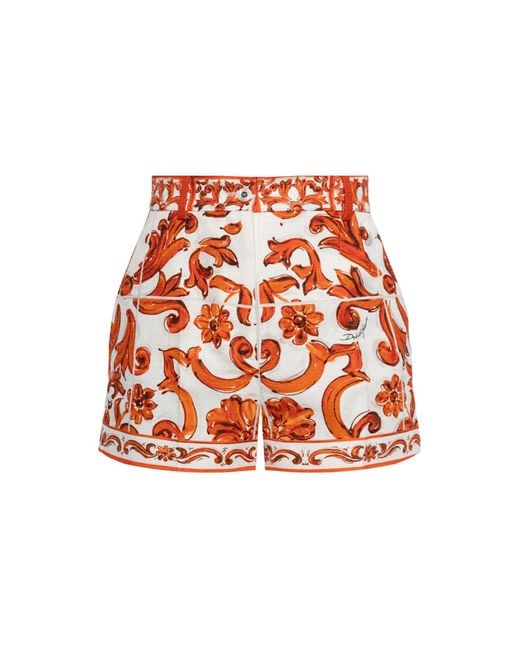 Dolce & Gabbana Red Shorts With "Majolica" Print