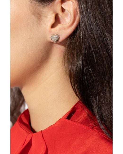 Kate Spade White Heart-Shaped Earrings With Sparkling Crystals