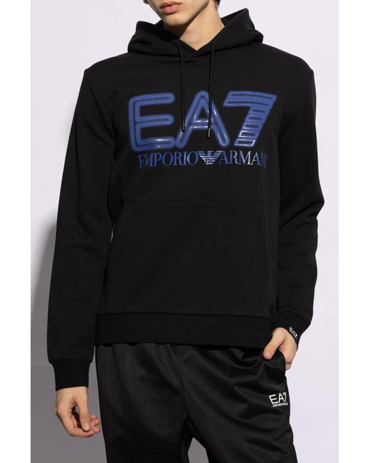 EA7 Black Hoodie With Logo, for men