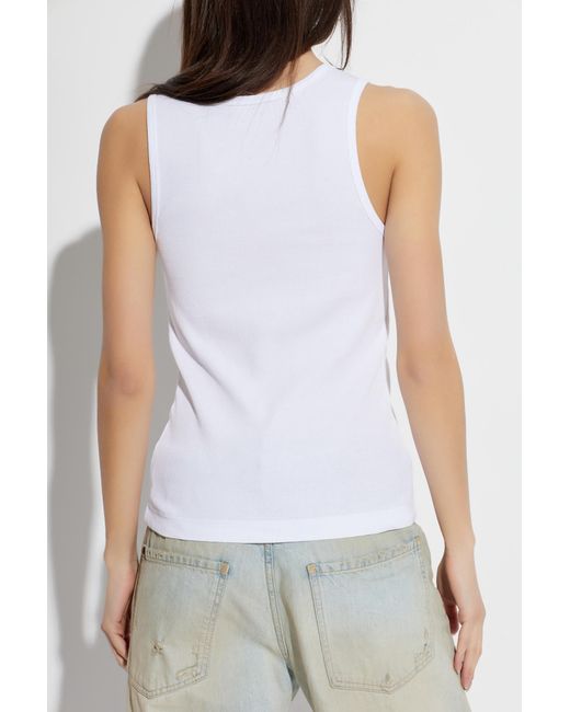 Dolce & Gabbana White Ribbed Top With Logo Patch