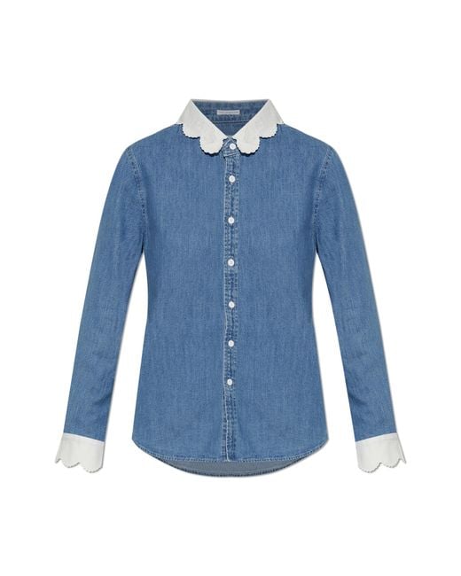 Mother Blue 'The Frilly Foxy Boxy' Denim Shirt