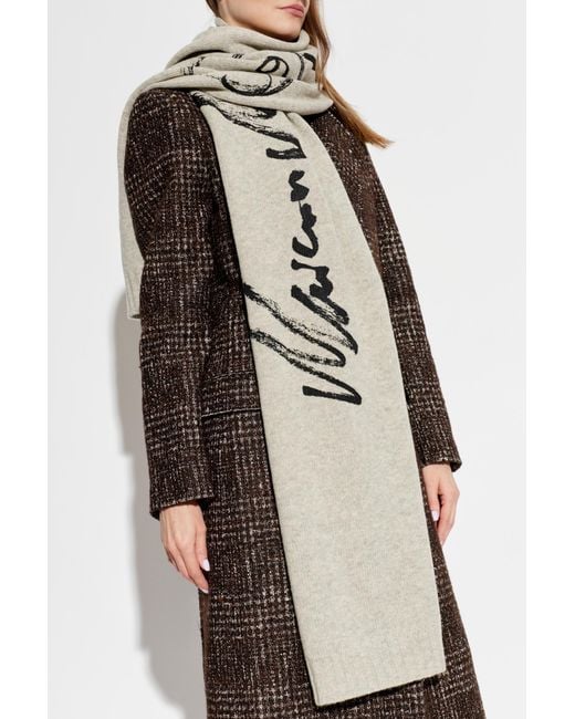 MM6 by Maison Margiela Gray Wool Scarf With Logo