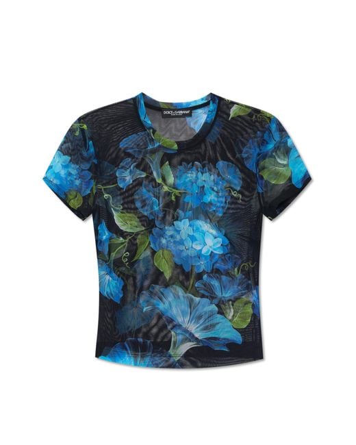 Dolce & Gabbana Blue T-shirt With Floral Motif,