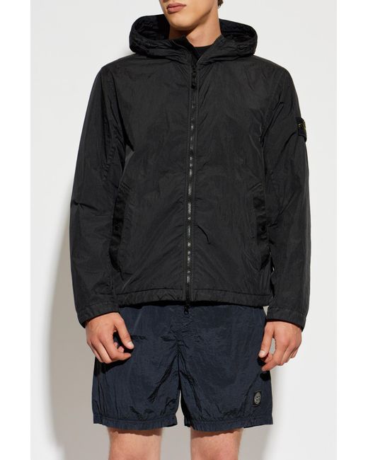 Stone Island Black Jacket With Logo Patch for men