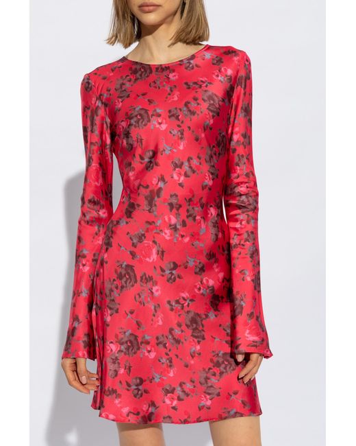 Ganni Red Floral Motif Dress,
