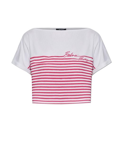Balmain Pink Top With A Striped Pattern