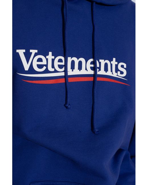 Vetements Blue Hoodie With Logo, for men