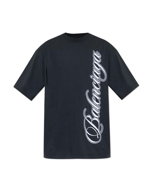 Balenciaga Blue T-Shirt With Embroidered Logo for men