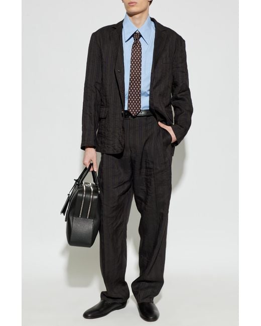 Ferragamo Black Striped Pattern Trousers for men