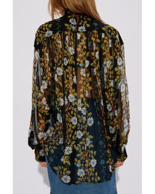 Etro Black Silk Shirt With Floral Motif,