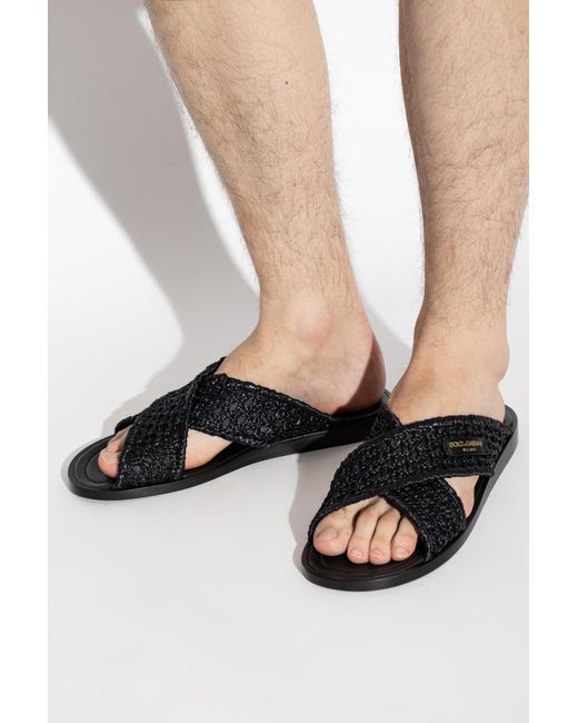 Dolce & Gabbana Black Slides With Logo Patch for men